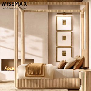 WISEMAX FURNITURE Cadre de <span class=keywords><strong>lit</strong></span> haut de gamme en bois de chêne <span class=keywords><strong>massif</strong></span> à quatre affiches King Mobilier de villa sculpté à la main Tête de <span class=keywords><strong>lit</strong></span> en bois - Product Image 2