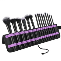 Ensemble de 15 pinceaux de maquillage en fibres synthétiques avec manches en bois et pinceaux noirs mats - Kit complet de maquillage pour les yeux