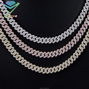 Collier Hip Hop en Argent Sterling 925, Chaîne Maille Cubaine, Baguette Mixte 8mm, Moissanite Glacée VVS, Plaqué Or, Test Diamant Passé - Product Image 2