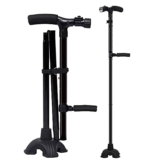2024 Lightweight Adjustable Aluminum Alloy Walking Cane LED Lighting Hand Pressure  Two Handles 250 lb Load Capacity