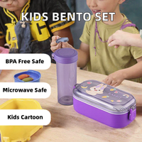 Nouvelle boîte à lunch en plastique pour enfants avec bouteille d'eau de 500 ml, ensemble micro-ondable sans BPA pour l'école des enfants