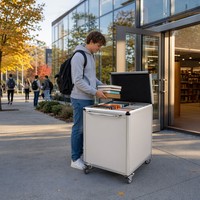 Chariot de transport de livres mobile personnalisé avec poignée en acier inoxydable, plateau en aluminium, capacité de 80 livres, roulettes verrouillables pour bibliothèque scolaire