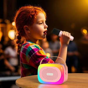 ลำโพงคาราโอเกะไร้สายแบบพกพา สีสันสดใส ปี 2026 แบตเตอรี่ใช้งานได้นาน ได้รับการรับรองมาตรฐาน พร้อมไมโครโฟน 2 ตัว ไฟ RGB กล่องเสียงสำหรับเด็ก - Product Image 1