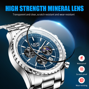 Montre pour homme LG8989 bleue 46 mm en acier inoxydable, <span class=keywords><strong>3</strong></span> sous-cadrans, luxe, sport, simple, date, chronographe, aiguille, quartz + boîte cadeau - Product Image 3