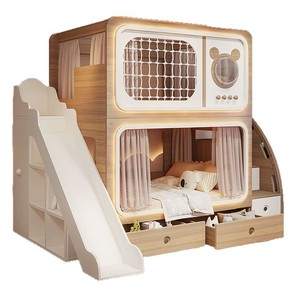 Cama Litera Infantil Color Madera, Cama Doble sobre Doble para Espacios Pequeños, Cama Litera para Padres e Hijos - Product Image 4