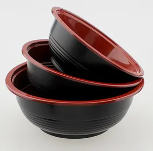 명확한 뚜껑을 가진 까만 빨간 PP 플라스틱 일본 라면 그릇