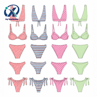 Pakaian Renang Wanita Custom, Bikini Set Cetak Motif Kotak-kotak dan Polka Dot, Produsen Bikini Pantai Segitiga
