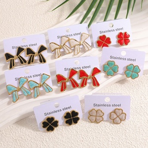 Pendientes de lazo con efecto de aceite brillante Jingciren Boutique, estilo retro francés, diseño de lujo ligero de alta gama - Product Image 1