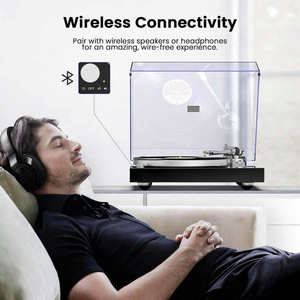 Tocadiscos de Escritorio Moderno Negro Personalizado de Fábrica con Altavoz, 3 Velocidades, Radio FM y Bluetooth para Decoración del Hogar, Audio de Alta Fidelidad - Product Image 5