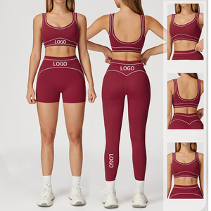 Conjunto al por Mayor de Sujetador de <span class=keywords><strong>Yoga</strong></span> Ajustado con Bloques de Color, Tirantes Dobles en los Hombros y Leggings Deportivos de Cintura Alta para Fitness y Correr para Mujer - Product Image 1