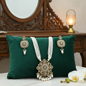 Elegant Gold Plated <b>Long</b> Necklace Set Kundan & Pearl Design and Pearls <b>Long</b> Necklace Set 10574071 Fine Jewelry Collection - Product Image 3