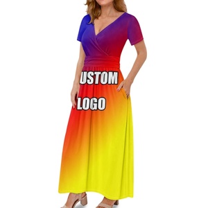 Vestido feminino de manga curta com decote em V retrô floral estampado maxi casual, com gravata na cintura, confortável e fluido, vestido longo - Product Image 6