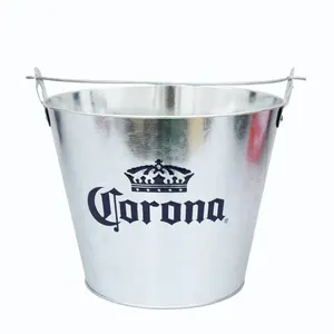 Cubo de lata Corona de Metal galvanizado de marca, cubo de hielo para cerveza, vino, champán, con logotipo personalizado, cubo de hielo de metal para cerveza Corona de 5L