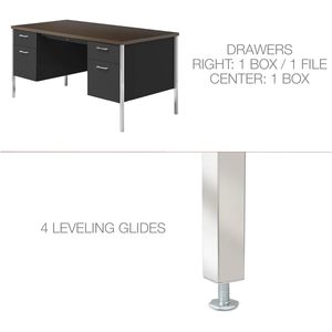 Alera ALESD6024BM Credenza de acero con doble pedestal, 60w x 24d x 29-1/2h, escritorios de oficina en nogal/negro - Product Image 4