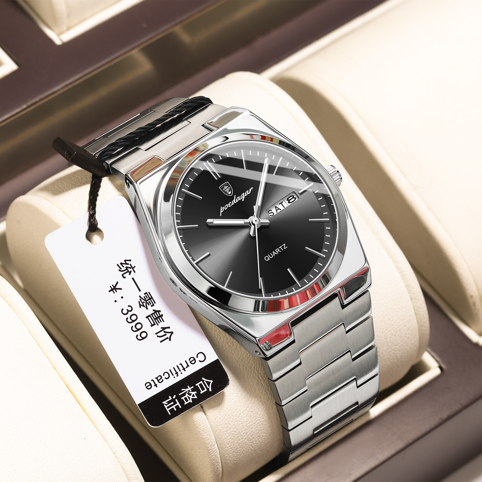 930 Silver Case Black Dial Steel Strap