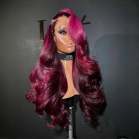 9*6 penutupan gelombang alami longgar Ombre coklat 13*6 HD sorot Burgundy Swiss penuh renda Frontal rambut manusia biru gelap tanpa lem