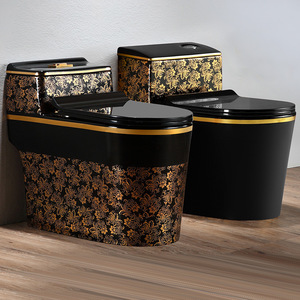 <span class=keywords><strong>Inodoro</strong></span> de una Pieza de Cerámica de Lujo con Acabado Dorado, Sanitario Royal <span class=keywords><strong>Vintage</strong></span> en Color Negro y Dorado - Product Image 5