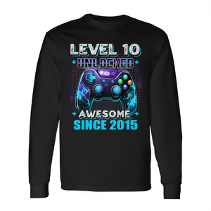 T-shirt a maniche lunghe Level 10 Gamer, fantastica dal 2015, regalo di compleanno per ragazzi - Product Image 2