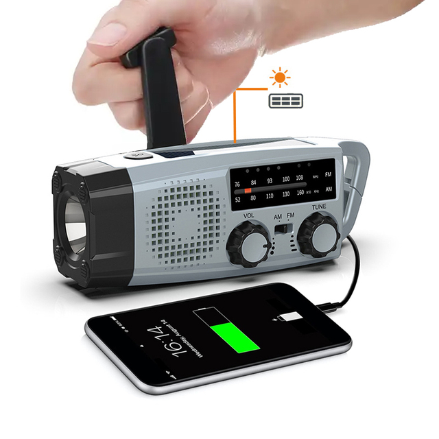 Indoor Outdoor Camping Emergency Prevention Disaster Alarm LED Flashlight Power Bank Hand Generation USB Solar Portable Radio