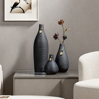 Vases en céramique noire d'art moderne, adaptés à la maison, au salon, au bureau, à la décoration de bureau, accessoires de décoration, vase à fleurs, 3 pièces