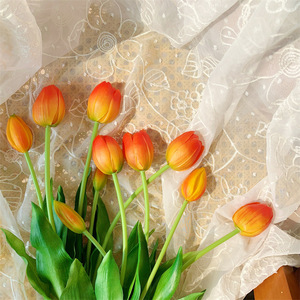 Arrangement de fleurs artificielles en forme de tulipe Qingyu Chronicle, en caoutchouc souple, 5 têtes, fait main, pour la décoration de la maison et des mariages - Product Image 2