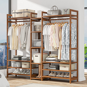 Floor-standing household all-bamboo coat <b>rack</b>, simple and easy to use, open-style coat <b>rack</b> for overnight storage. - Product Image 1