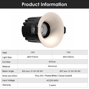 Plafonnier LED anti-éblouissement à angle de faisceau réglable 3000K-6000K, projecteur LED en aluminium orientable pour <span class=keywords><strong>restaurant</strong></span> et salon - Product Image 3