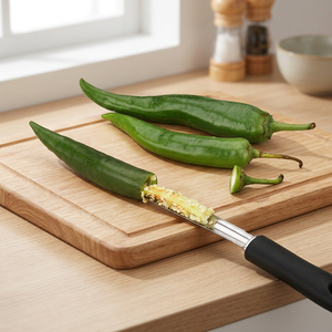 Éplucheur de jalapeños en acier inoxydable 430, éplucheur de piments dentelé avec poignée TPR pour cuisine commerciale et préparation de légumes - Product Image 1