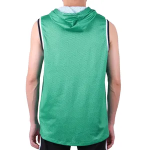 Özel baskılı yeşil yüksek kaliteli Polyester basketbol kapşonlu Tank Top Cut T-Shirt kolsuz spor Hoodie erkekler için