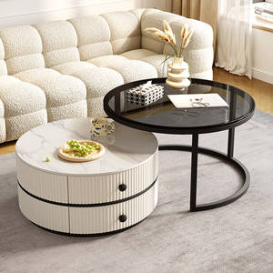 Table basse mobile moderne en dalle de roche pour petit appartement, avec roulettes, mobilier de maison haut de gamme de luxe léger - Product Image 4