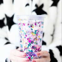 Gobelets à paille en plastique à double paroi 20 oz réutilisables en acrylique avec paillettes, design artisanal durable pour les voyages en voiture