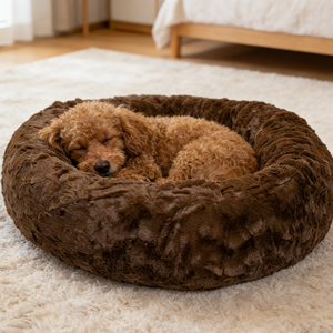 سرير الكلاب الأصلي المهدئ على شكل دونات، سرير حيوانات أليفة قابل للغسل من الفرو الصناعي الفاخر للقطط والكلاب الصغيرة حتى وزن 25 رطلاً. - Product Image 3