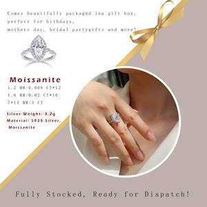 Anillos de Moissanita con Corte Marquesa para Mujer, Color D, Claridad VVS1, Plata de Ley S925 con Baño de Oro de 18K, Joyería Elegante - Product Image 3