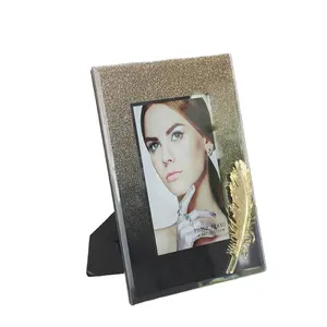 Golden Black 4x6 Glass Photo Frame Glitter Picture Frame With Golden Feather Wedding Family Decor