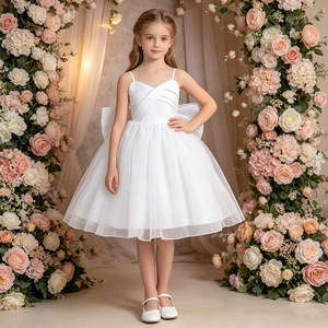 MQATZ Vestidos de Fiesta para Niñas Estilo Europeo y Americano, Vestidos Blancos con Tirantes y Lazos Grandes - Product Image 3