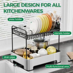 WIREKING Égouttoir à vaisselle à 2 niveaux en acier inoxydable, organisateur d'accessoires de cuisine, support pour ustensiles - Product Image 1