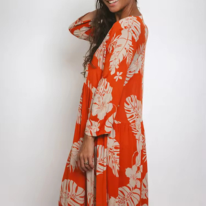 <span class=keywords><strong>Vestido</strong></span> Maxi <span class=keywords><strong>Hawaiano</strong></span> de rayón prelavado personalizado de alta calidad <span class=keywords><strong>para</strong></span> <span class=keywords><strong>mujer</strong></span> estilo informal con botones en V profundo - Product Image 2