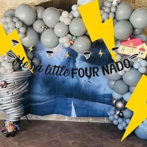 Decorazioni per Festa di Compleanno a Tema Four Nado per Ragazzi, Striscione 'Lui è un Piccolo Four Nado', Insegna Nera Tornado, Accessori per il 4° Compleanno - Product Image 5