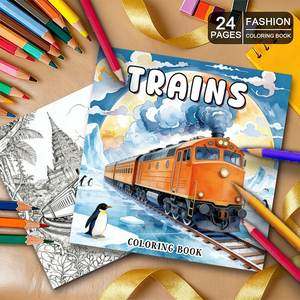 Libro de Colorear Creativo de Trenes para Adultos, <span class=keywords><strong>Libros</strong></span> de Colorear Personalizados para Artistas, Papelería, Relajación Corporal y Mental, Libro con Logotipo Personalizado - Product Image 1