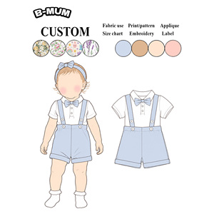 Ensemble deux pièces d'été blanc et bleu clair avec nœud papillon et bretelles pour bébés garçons de 0 à 3 ans, idéal pour baptême, mariage, fête ou <span class=keywords><strong>tenue</strong></span> de cérémonie - Product Image 1