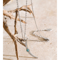 Collier pendentif en pierre naturelle turquoise lune JINYOU 4398, collier à breloque en acier inoxydable, bijoux pour femmes