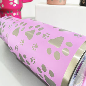 Tumbler baja tahan karat lapis ganda 40oz, Bot air cakar anjing berukir dengan pegangan dan sedotan cangkir berkemah luar ruangan - Product Image 6