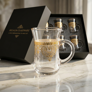 Gold Embossed Turkish Glass Tea Cup Set Clear Coffee Mugs 150 ml Heat Resistant <b>Drinkware</b> for Home Gift - Product Image 6