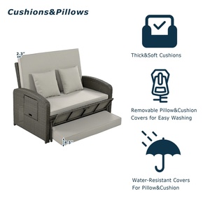 <span class=keywords><strong>Chaise</strong></span> longue double inclinable en rotin gris pour 2 personnes, dossier réglable, idéale pour le bord de piscine – Offre spéciale - Product Image 5