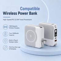 Batterie externe magnétique haute capacité 10000mAh 22.5W Charge rapide 15W Charge sans fil Fixation magnétique puissante Vente en gros ODM/OEM
