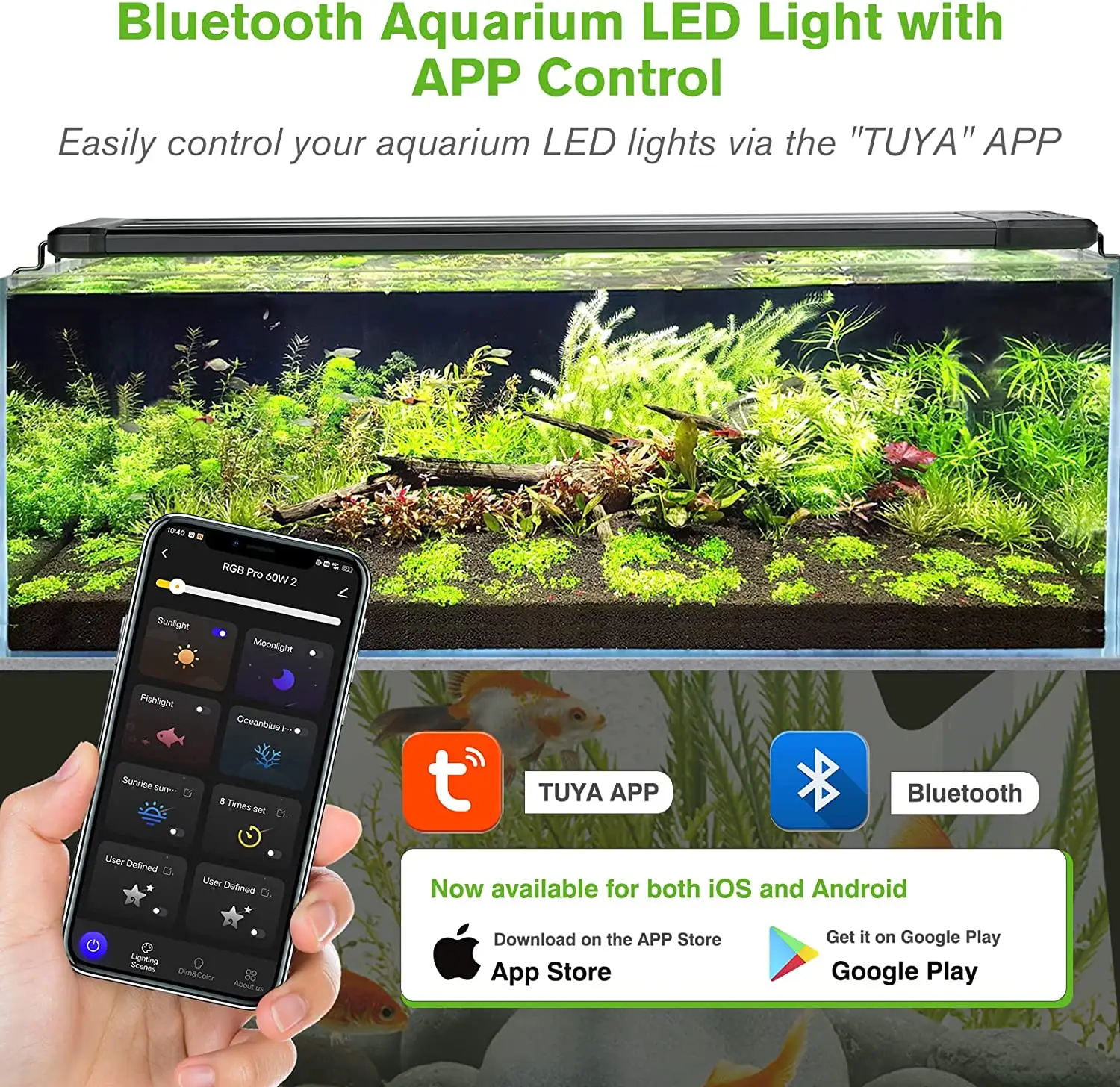 48inch 5 Modes Adjustable Timer Full Spectrum Fish Tank Light with 24/7 Lighting Cycle for Freshwater Planted Tank