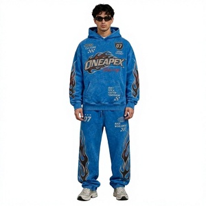 Conjunto Deportivo Azul para Hombre, Sudadera con Capucha Extra Grande y Pantalones Deportivos, Ropa Deportiva Urbana, Logotipo Bordado Personalizado, Algodón Grueso, Dos Piezas - Product Image 1