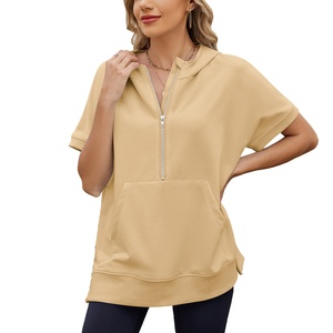 JAC22 DZ54182 Collezione Primavera Estate <span class=keywords><strong>Felpa</strong></span> con Cappuccio da <span class=keywords><strong>Donna</strong></span>, Ampia e <span class=keywords><strong>a</strong></span> <span class=keywords><strong>Maniche</strong></span> <span class=keywords><strong>Corte</strong></span> con Cerniera - Product Image 2