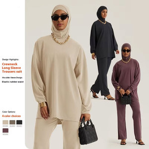 Women's Elegant Long-Sleeved Neck Cross-Border Muslim <strong>Abaya</strong> Basic Inner Sportswear Three-Piece Set For Middle East ODM Supplied - Product Image 4