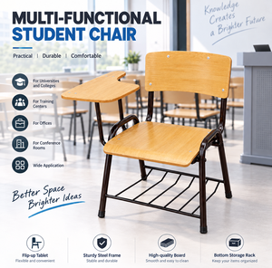 Sedia Scolastica in Legno con Tavoletta Scrittoio, Poltrona per Studenti Universitari e delle Scuole Secondarie - Product Image 5